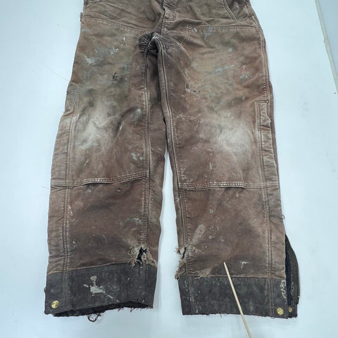 Carhartt Men's Brown Distressed Duck Canvas Insulated Bib Overalls Workwear XL
