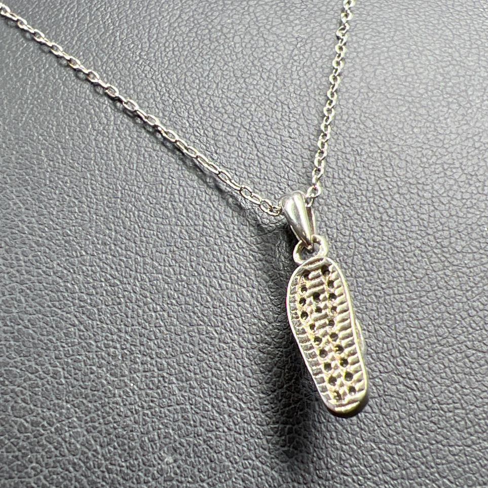 925 Sterling Silver Rhinestone Flip Flop Charm Necklace
