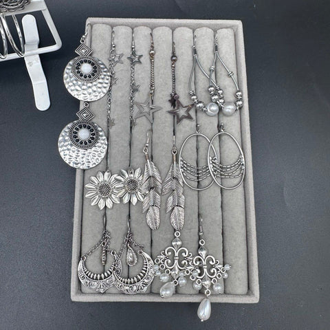 Silver Tone Fashion Earrings Jewelry Lot 50+ Pairs Hoops Dangles Boho Styles