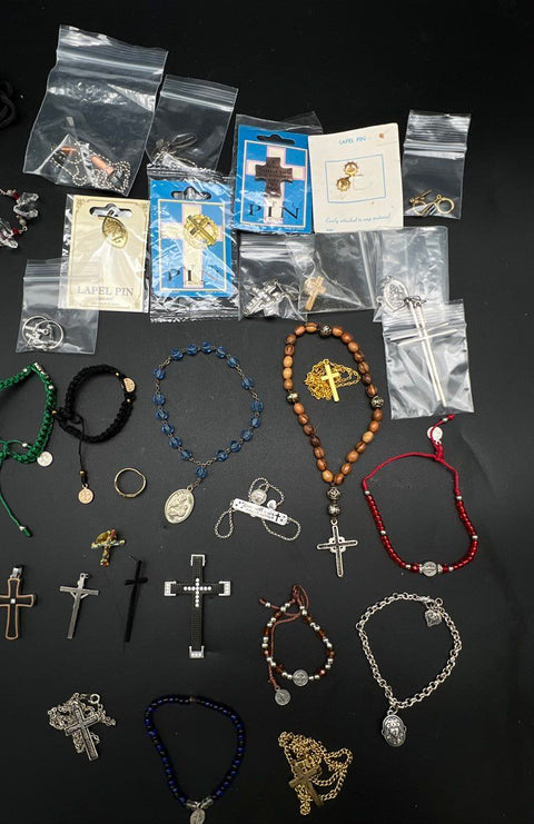 Religious Jewelry Lot 30+ Pcs Rosary Cross Pendant Necklace Bracelet Catholic