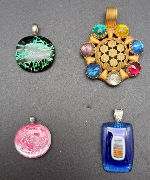 Vintage to Modern Costume Jewelry Pendant Lot 16 Pieces Glass Stone Heart Cross