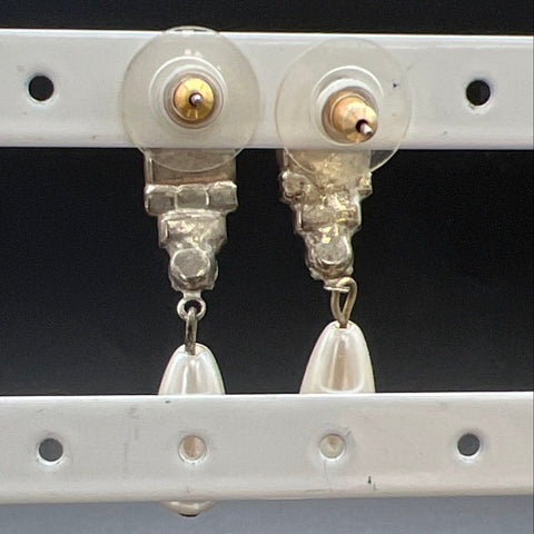 Vintage Earrings Jewelry Lot 4 Pairs Pierced Clip-On Faux Pearl Rhinestone Drop