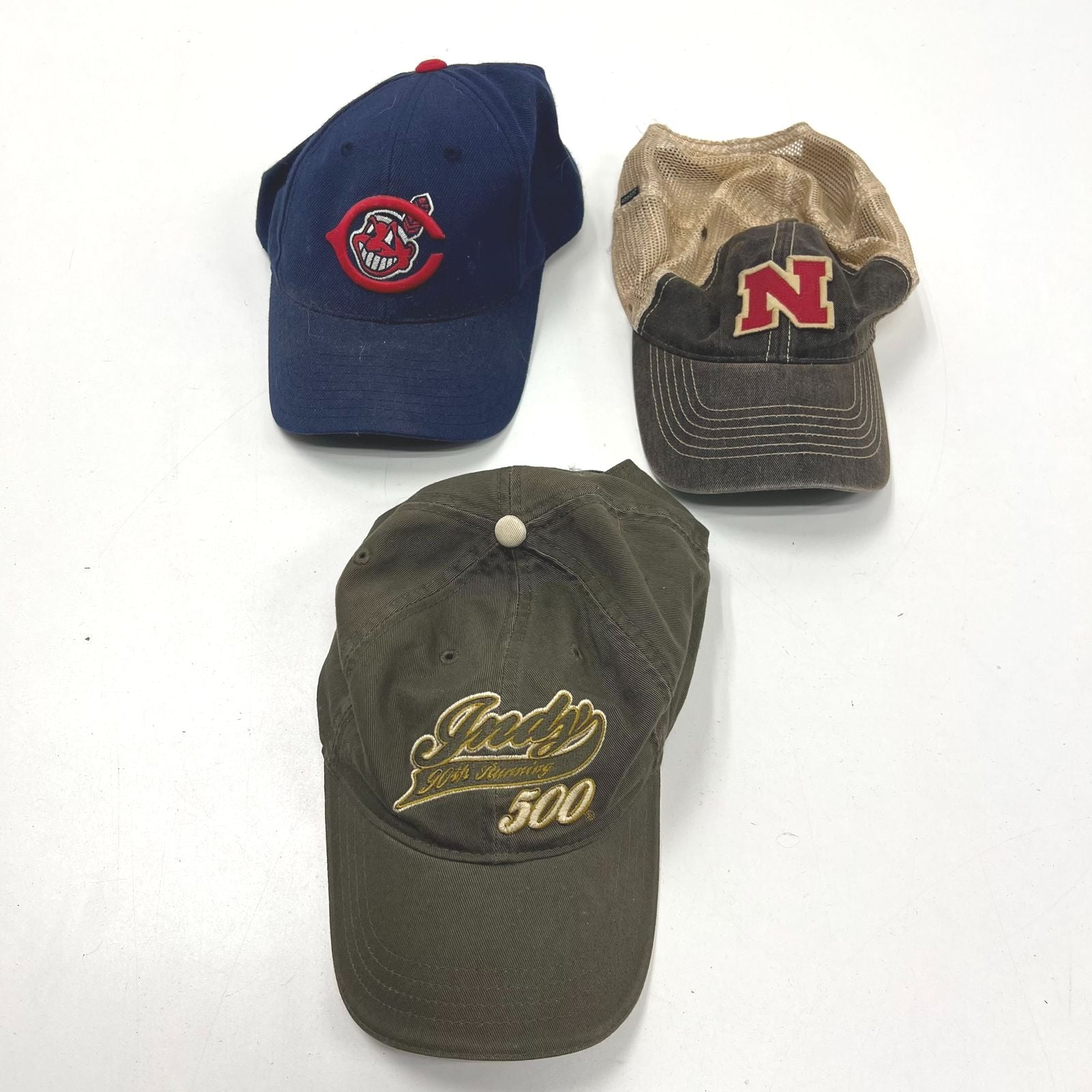 Sports Hat Lot 3 Cleveland Indians Chief Wahoo Nebraska Cornhuskers Indy 500
