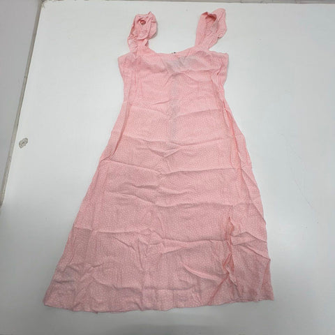 Loft NWT Pink Polka Dot Ruffle Strap Side Slit Midi Dress Sz 10P