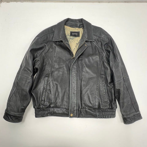 Vintage 90s Wilsons Leather Mens Bomber Jacket Black Map Lining Pelle Studio XL