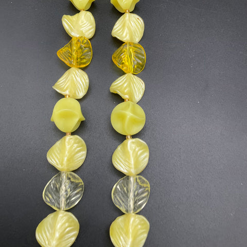 Vintage West Germany Yellow Molded Plastic Leaf Bead Necklace 16"