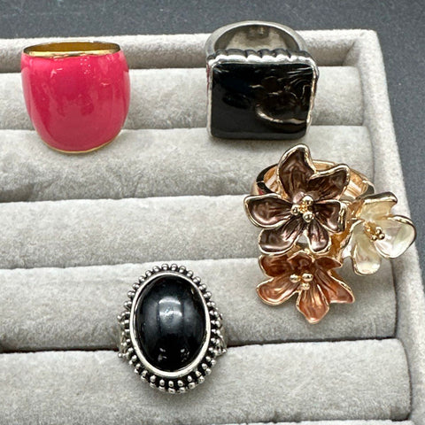 Vintage and Modern Costume Jewelry Ring Lot of 18 Rhinestone Enamel Statement