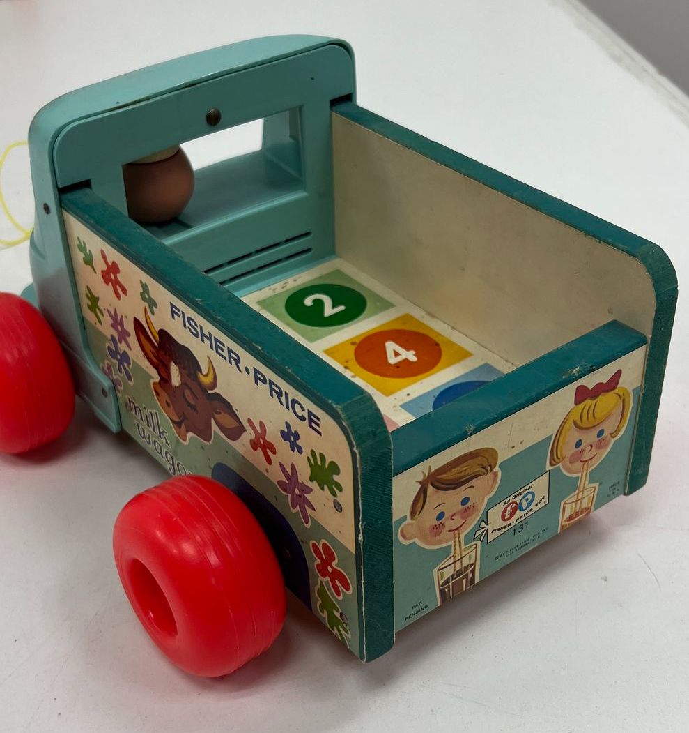 Vintage 60s 70s Fisher-Price Toy Lot Music Clock Truck Pull Toys Collection