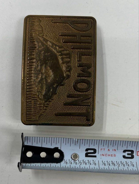 Vintage Philmont Scout Ranch Brass Belt Buckle Tooth of Time Mountain 3x2