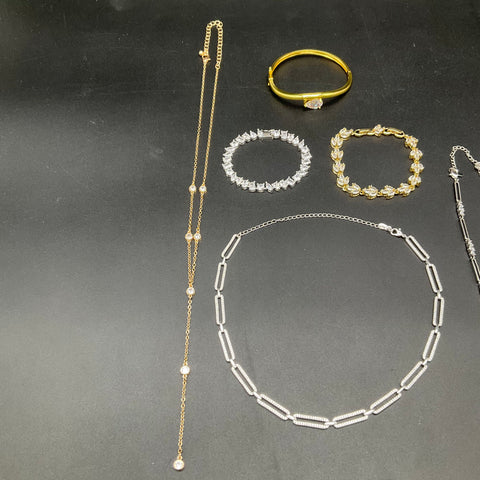 Costume Jewelry Lot of 6 Gold Silver Tone Paperclip Necklaces Tennis Bracelets