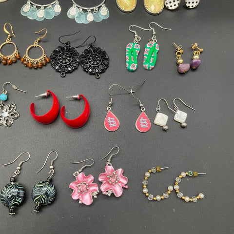 Fashion Costume Earring Lot 25 Pairs Hoops Studs Dangles Cardinals Floral