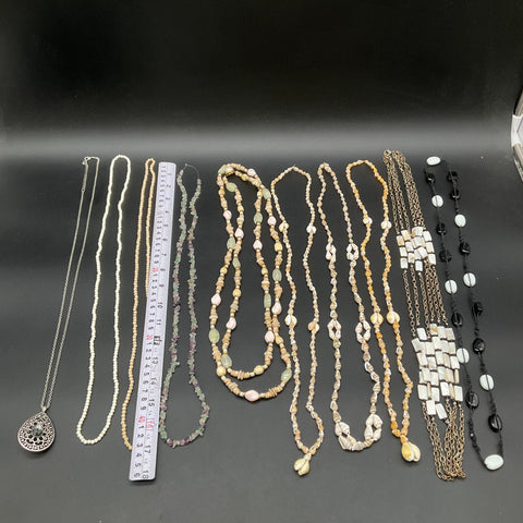Vintage Boho Necklace Lot 10 Shell Beaded Gemstone Mother of Pearl Coastal