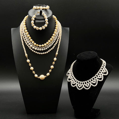 Vintage Faux Pearl Jewelry Lot of 8 Necklaces Bracelets Bib Collar Statement