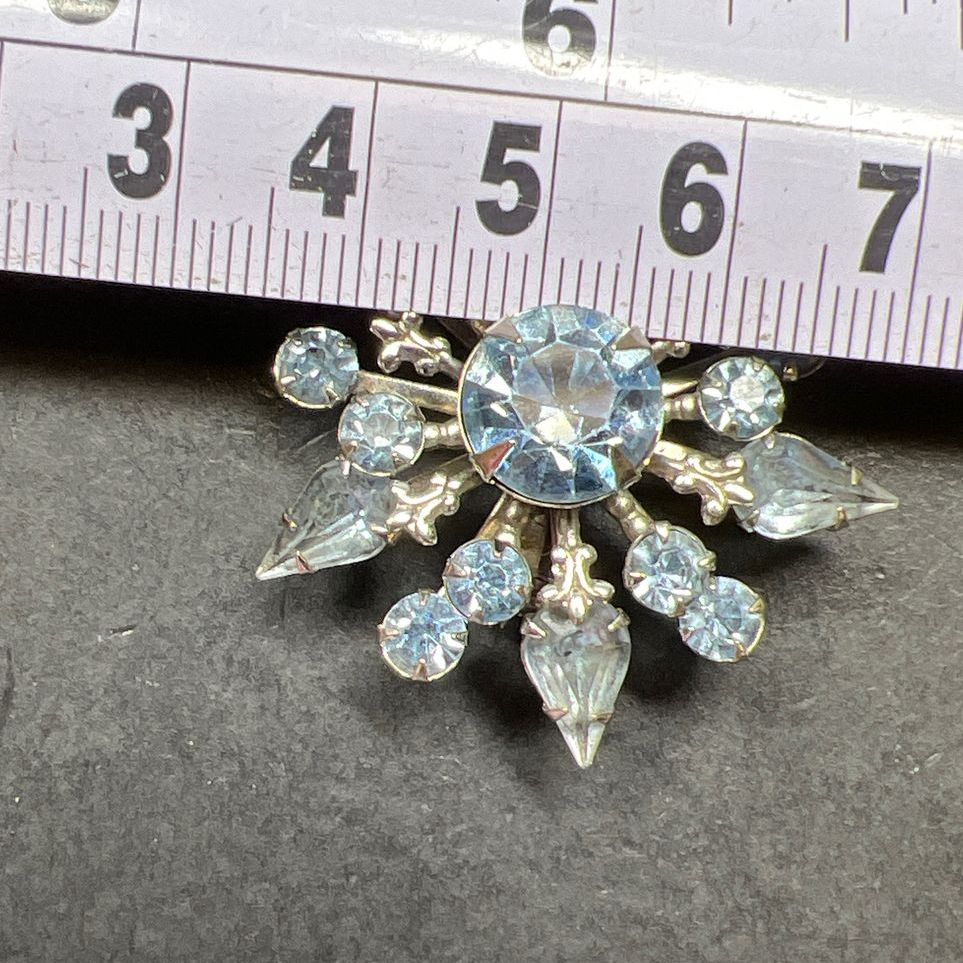 Sparkling Blue Rhinestone Snowflake Silver Tone Brooch