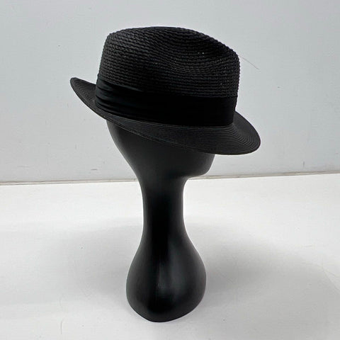 Stacy Adams Men's Black Braided Woven Fedora Hat Feather Trim Sz M
