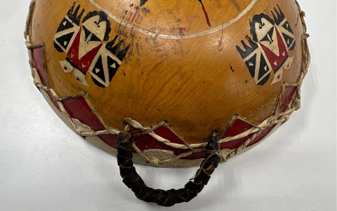Vintage Hand Painted Rawhide Bowl Drum 17" Native American Style Southwestern