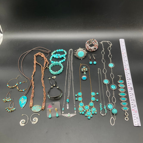 Southwestern Style Faux Turquoise Jewelry Lot 21pc Necklaces Bracelets Earrings