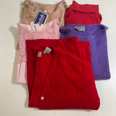 Lot 5 Vintage 80s 90s Tops Blouses NWT Silk Knit Cardigan Women's Mixed Sz