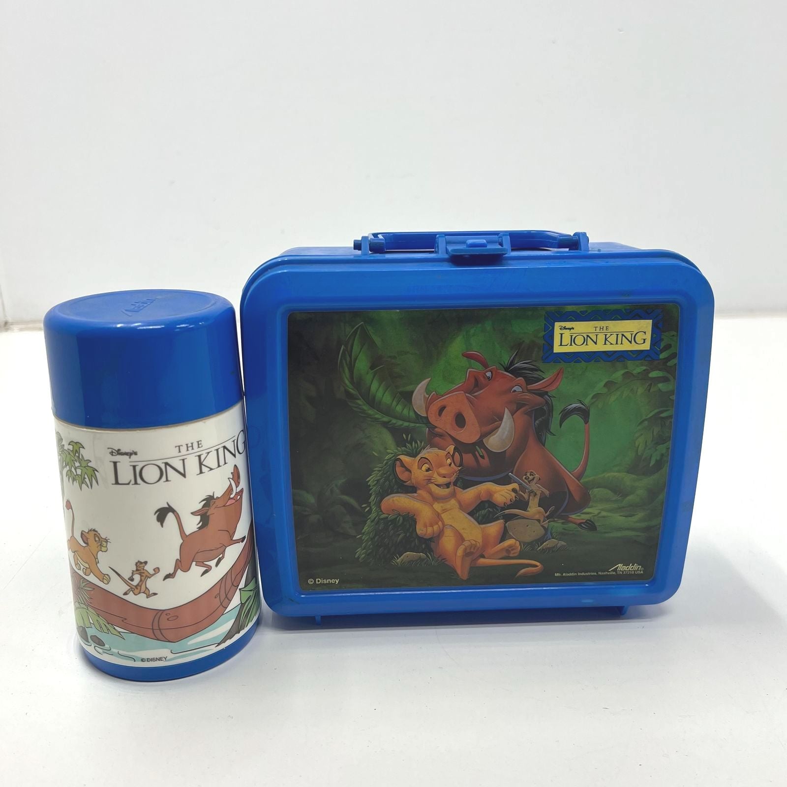 Vintage 90s Disney The Lion King Aladdin Lunchbox with Thermos Blue