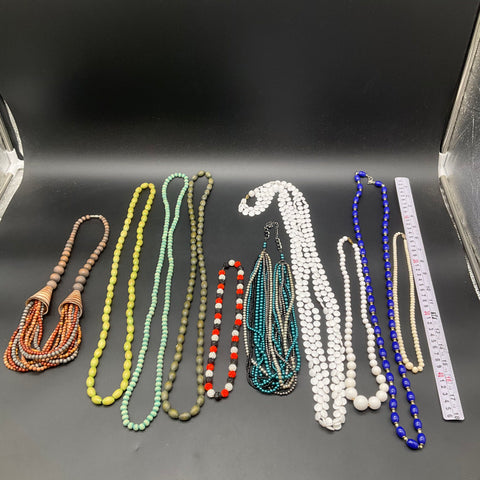 Vintage and Modern Beaded Necklace Jewelry Lot 10 Pieces Wood Resin Mixed Styles