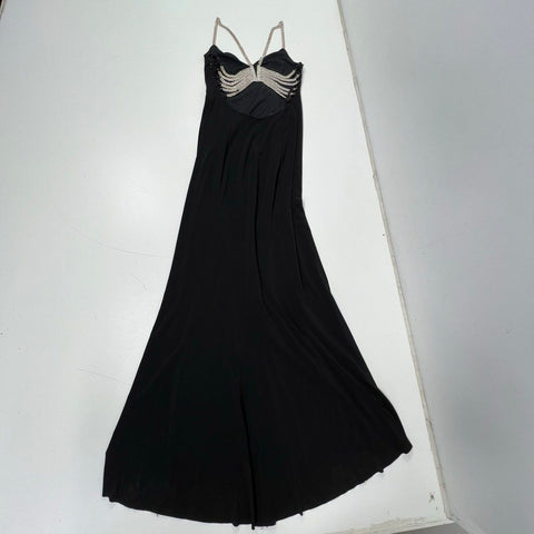 Vintage Y2K Cache Women's Black Rhinestone Open Back Formal Gown Dress Sz 10