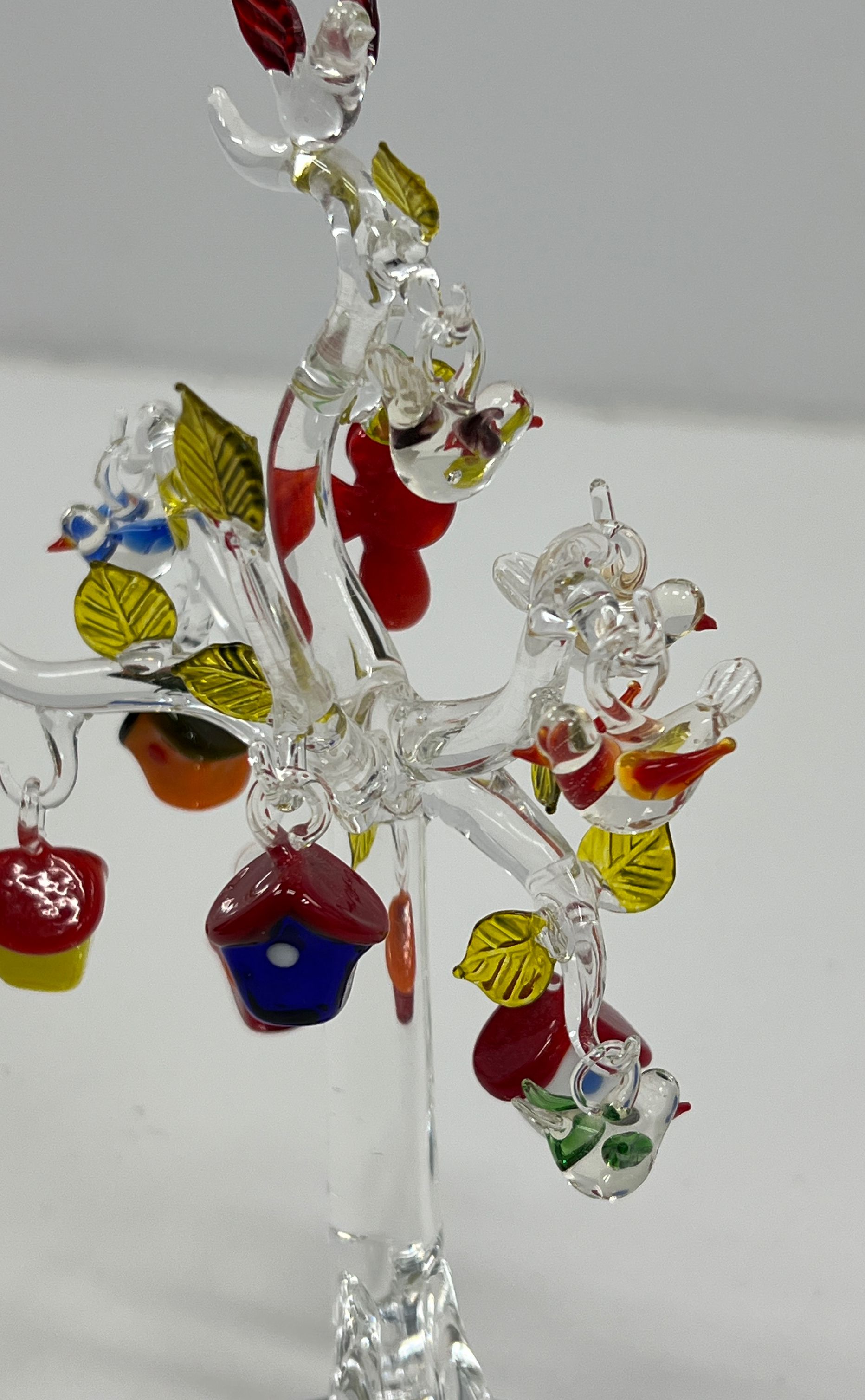 Hand Blown Glass Tree With Birds And Birdhouses Art Glass