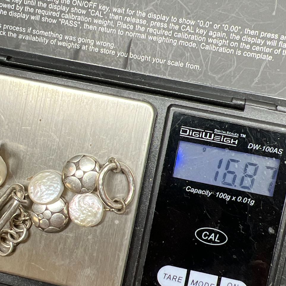 Artisan Sterling Silver Freshwater Coin Pearl Bracelet Modernist 8 Inch 16.87g