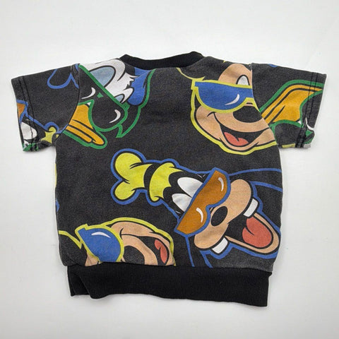 Disney Kids Mickey and Friends Black All Over Print Short Sleeve Sweatshirt 12M