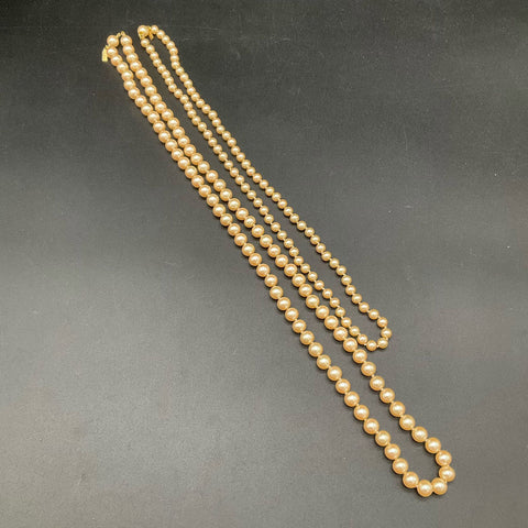 Vintage Marvella Faux Pearl Necklace Lot of 2 Hand Knotted Cream Graduated