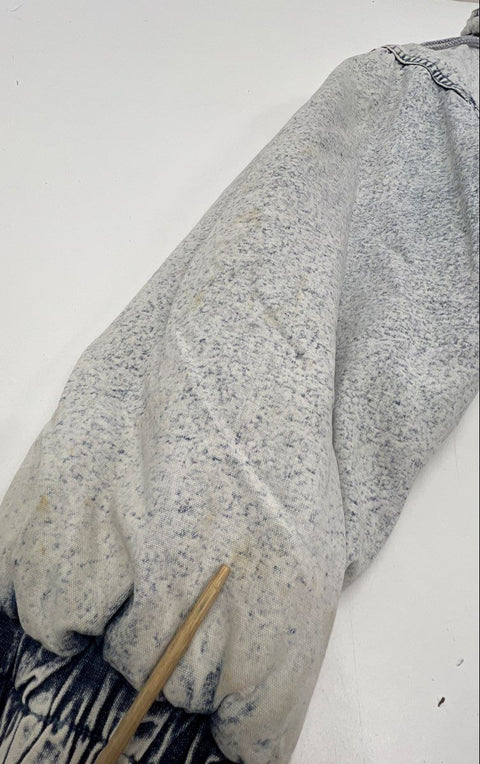 Vintage 90s East West Acid Wash Denim Parka Jacket Hooded Patterned Lining Sz L