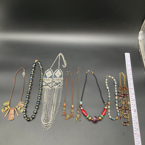Vintage and Modern Fashion Jewelry Lot of 8 Necklaces Beaded Boho Statement Owl