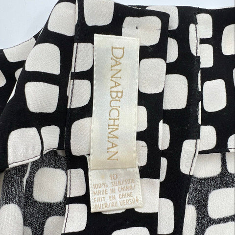 Vintage 90s Dana Buchman Women's Silk Blouse Black Geometric Sz 10 NWT