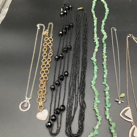 Mixed Costume Jewelry Lot 13 Necklaces Gold Silver Tone Beaded Statement 0.8 lb