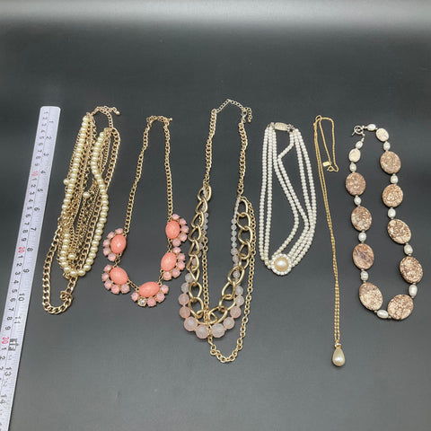 Fashion Costume Jewelry Lot of 6 Necklaces Statement Faux Pearl Jasper Stone