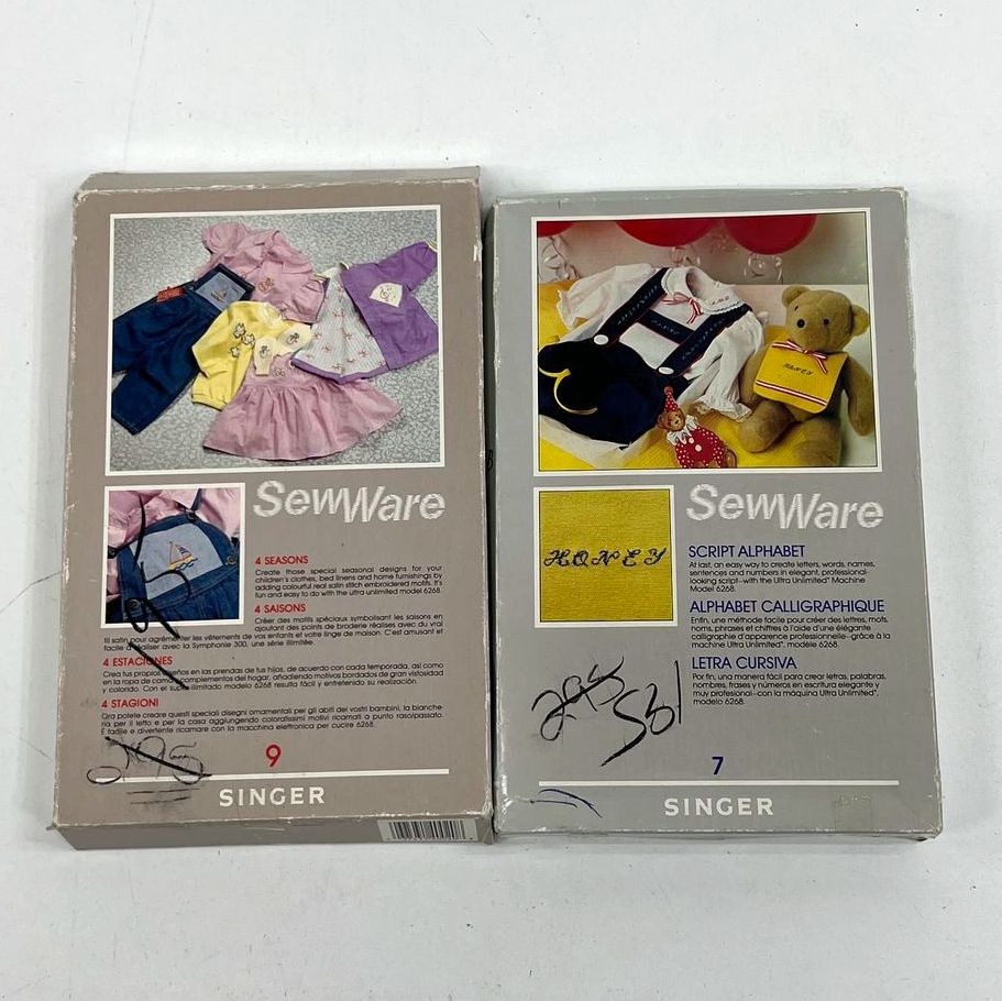 Vintage Singer SewWare Lot 2 Cartridges No 7 & 9 Script Alphabet 4 Seasons