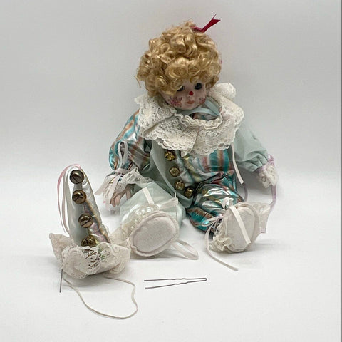 Musical Porcelain Clown Doll Iridescent Outfit Vintage 18 Inch Tested Music Box