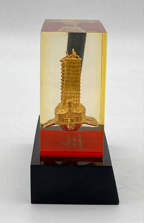 Korean Turtle Ship Pen Holder Geobukseon Lucite Desk Accessory Vintage Gold Tone