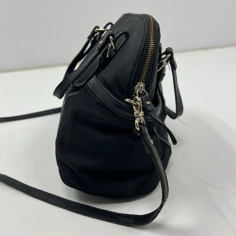 Kate Spade Black Nylon Leather Trim Dome Satchel Crossbody Bag Silver Hardware