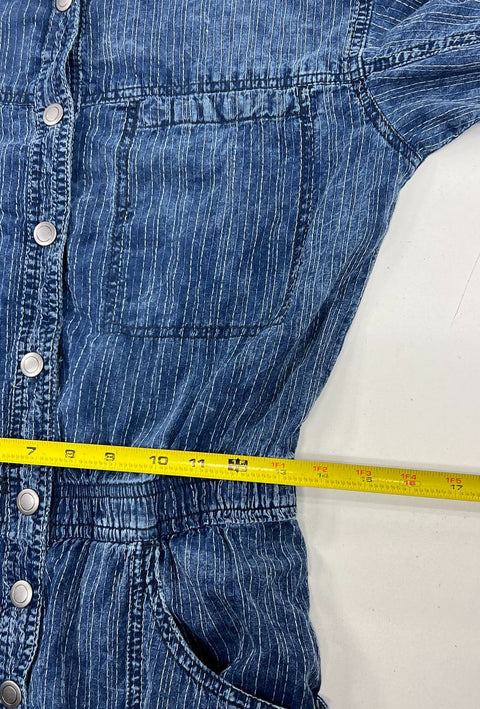 We The Free Marci Hickory Stripe Denim Button Front Jumpsuit Women's S