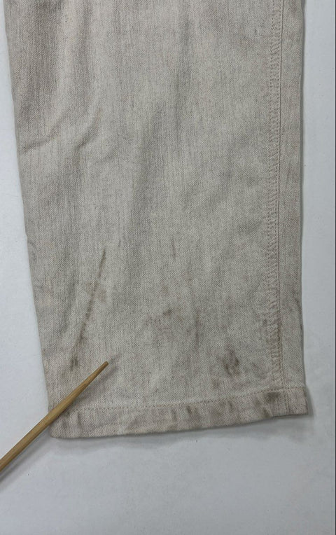 Divine Heritage Women's Beige Linen Blend Cargo Puff Sleeve Jumpsuit Sz L