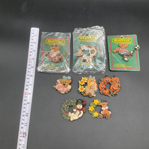 Vintage Boyds Bears Pins Lot 8 Pieces Resin Bearwear Folkwear Holiday Themes