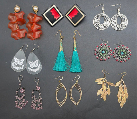 Fashion Statement Earrings Lot of 35 Pairs Big Hoops Tassels Geometric 1 lb