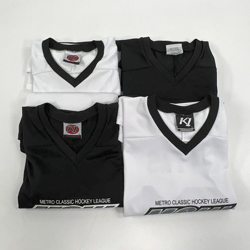 Men's K1 Sportswear Black & White Pappas Hockey Jersey Lot of 4 - Size L & XL