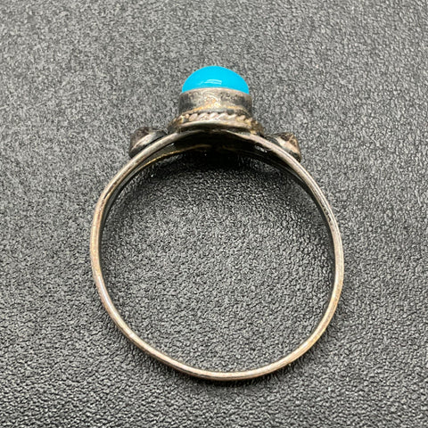 Vintage Mexican 925 Sterling Silver Turquoise Dainty Solitaire Ring Size 5.5