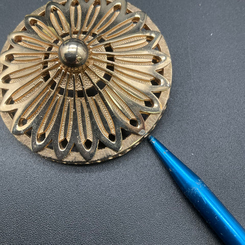 Vintage Kramer Gold Tone Domed Brooch Sunburst Floral Openwork Mid-Century
