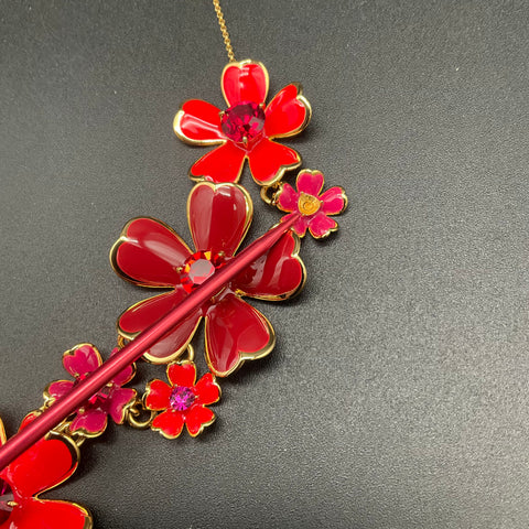 Kate Spade New York Blushing Blooms Red Pink Enamel Floral Statement Necklace