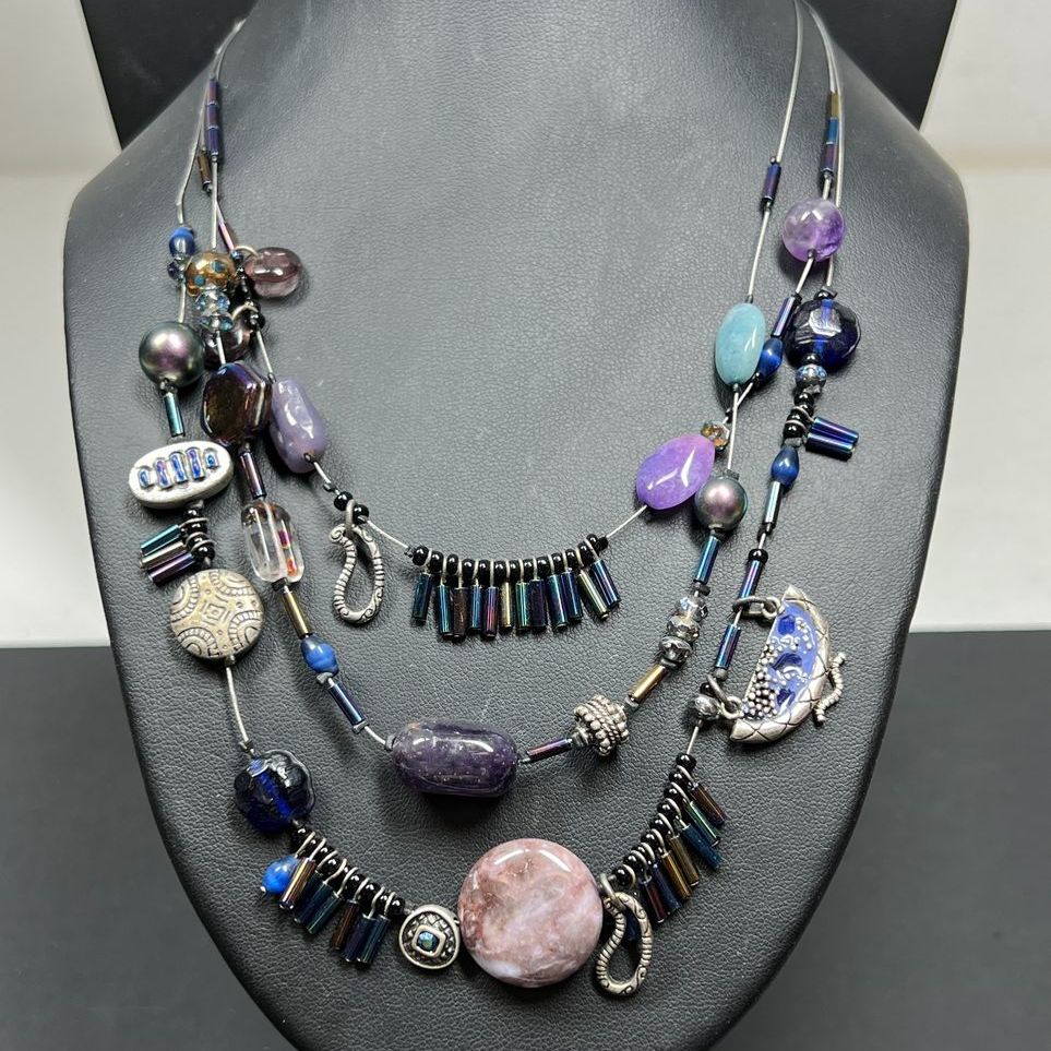 Chico's Purple Beaded Multi-strand Necklace