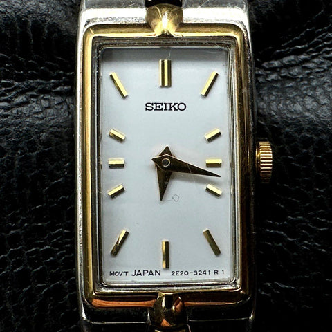 Seiko Two-Tone Tank Watch 2E20-7479 Women's Silver Gold Tone Tested Works