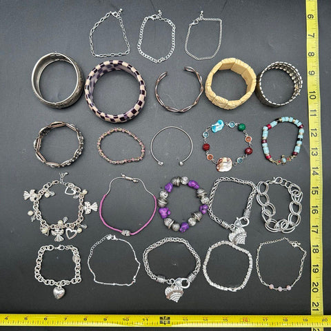 Mixed Style Costume Jewelry Lot of 70+ Gold Silver Tone Bangles Beaded Charms