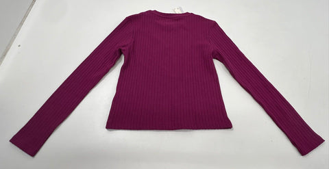 Anthropologie Women's Magenta Ribbed Long Sleeve Top Gold Button Detail Sz M NWT